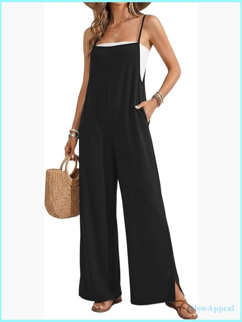 Casual Wide Leg Jumpsuit with Pockets Sleeveless Summer Romper
